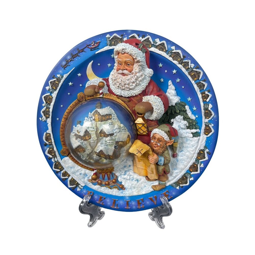 2000 Bradford Exchange The Magic of Christmas BELIEVE 3D Wall Plate Santa Globe - Picture 1 of 4
